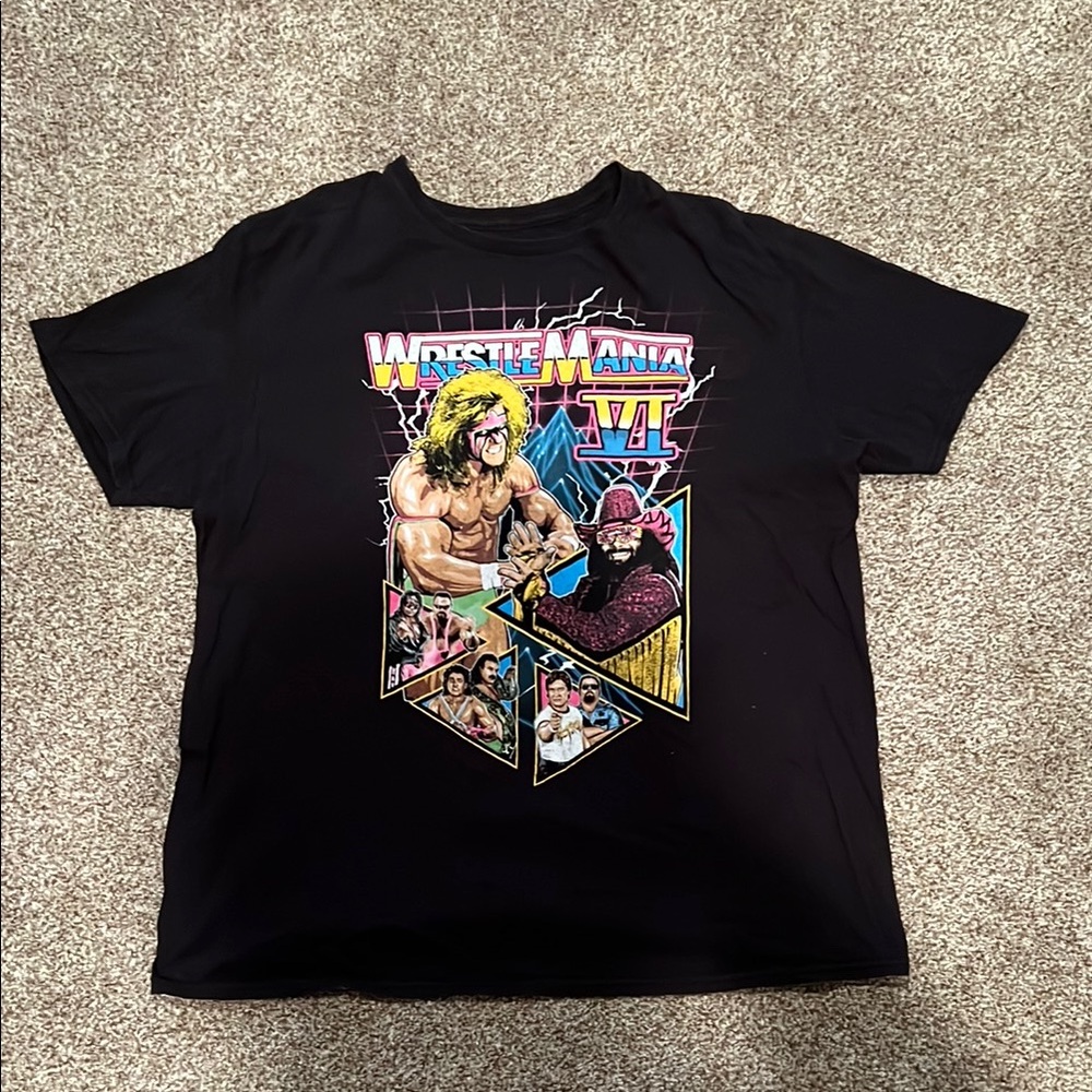 WWE Black and Pink Short Sleeve Tee with Vibrant Graphic Design